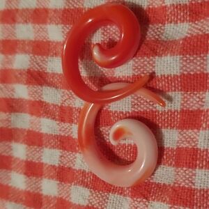 Red and White Spiral Earrings